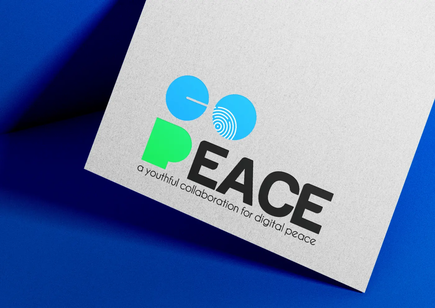 Logo for a youth initiative on digital peace, printed on paper