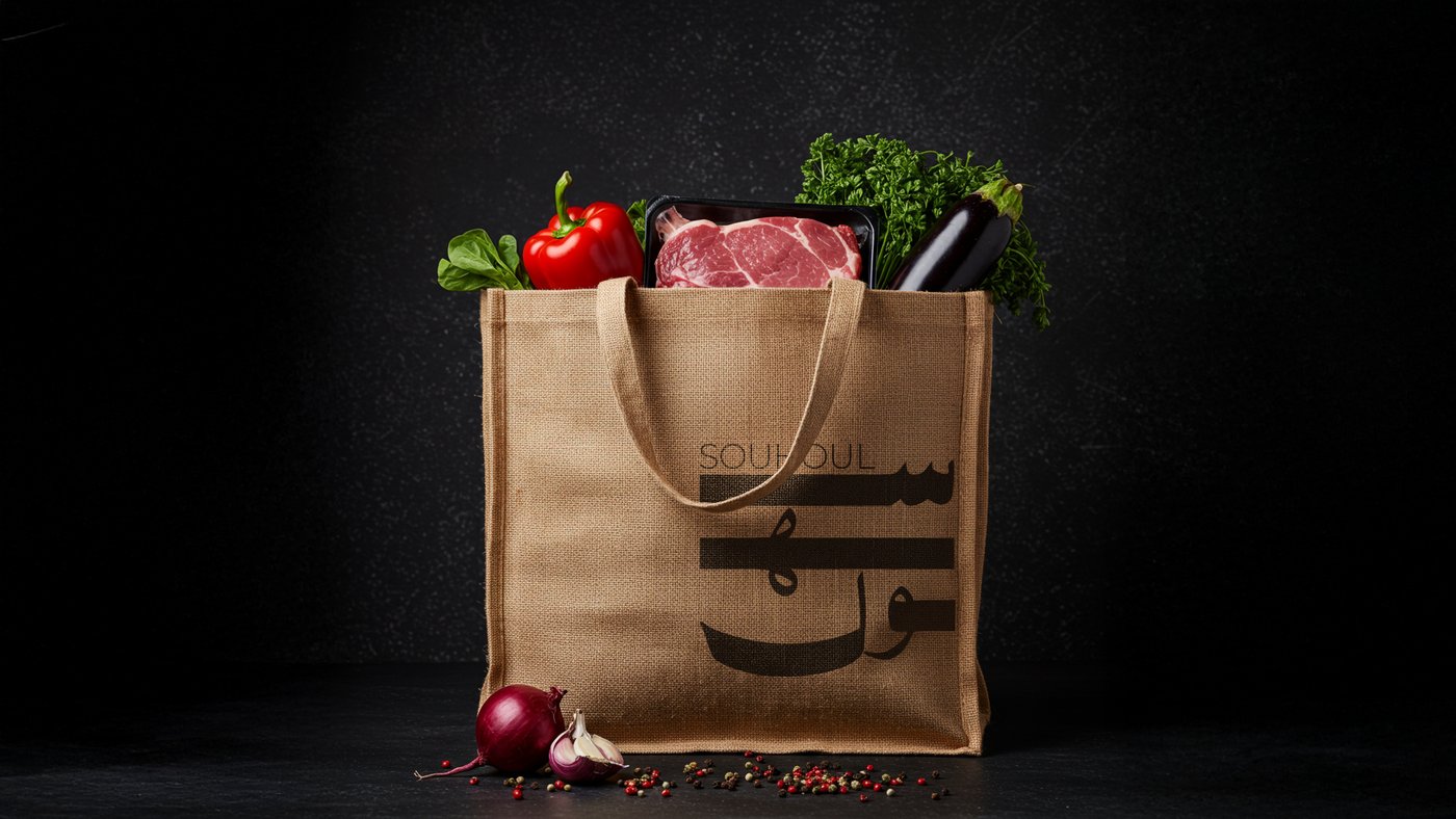 Souhoul branded tote bag with fresh produce